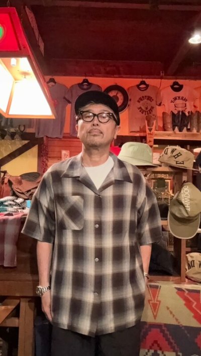 画像1: CUSHMAN クッシュマン RAYON OMBRE CHECK SHIRT BLACK/GRAY