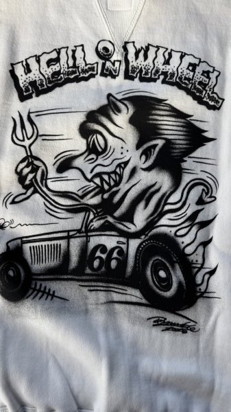 画像3: CUSHMAN(クッシュマン）PRINT SET IN SLEEVE　（HELLonWHEEL)スウェット WHITE (3)