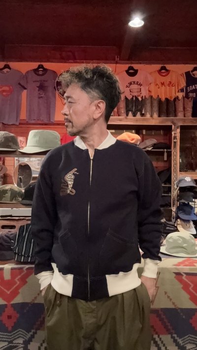 画像1: CUSHMAN(クッシュマン)SWEAT SOUVENIR JACKET ブラック/クリーム