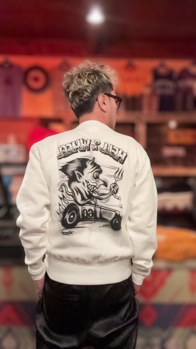 画像1: CUSHMAN(クッシュマン）PRINT SET IN SLEEVE　（HELLonWHEEL)スウェット WHITE