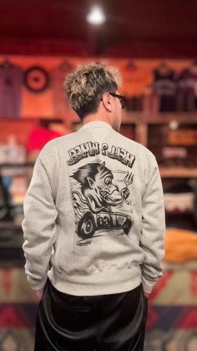 画像1: CUSHMAN(クッシュマン）PRINT SET IN SLEEVE　（HELLonWHEEL)スウェット MIX GRAY