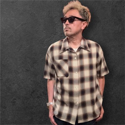 画像1: CUSHMAN クッシュマン　 OMBRE CHECK SHIRT    BROWN/WHITE