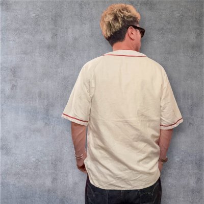 画像2: CUSHMANクッシュマン COTTON FLANNEL BASEBALL SHIRT OFF WHITE/RED