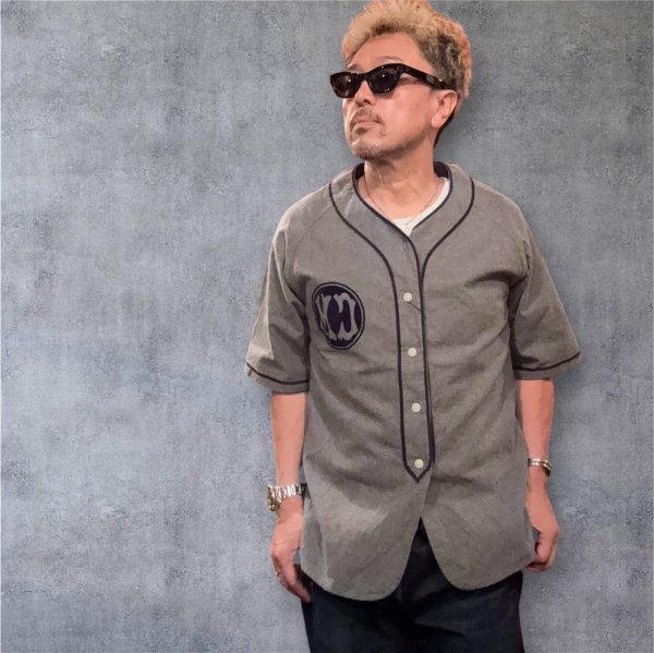 画像1: CUSHMANクッシュマン　COTTON FLANNEL BASEBALL SHIRT   MIX　GRAY / NAVY (1)