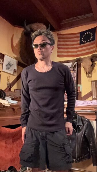 画像5: HIGHWAY NINE ハイウェイナイン U-NECK ハニカムサーマルL/S Tee BLACK ブラック (5)