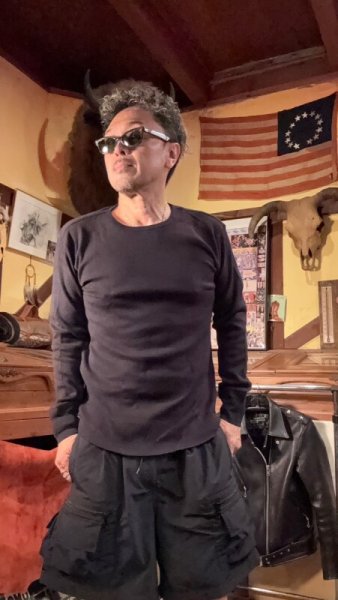 画像5: HIGHWAY NINE ハイウェイナイン C-NECK ハニカムサーマルL/S Tee BLACK ブラック (5)